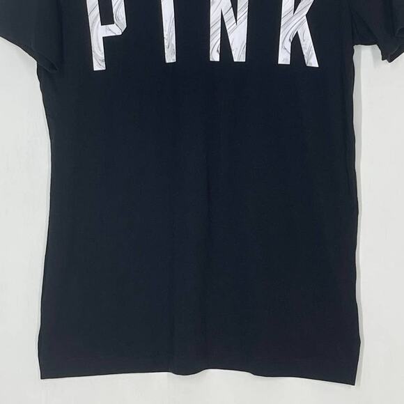 PINK Victoria's Secret White Logo Open Neck Black T-Shirt Top Women's Size XS - Picture 5 of 8